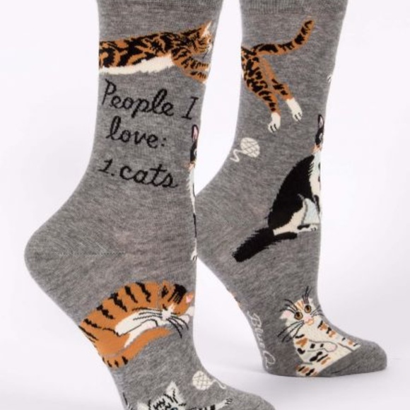 BLUE Q 🐾 Fab Fun Loving WOMENS CREW SOCKS⭐️ PEOPLE I LOVE -CATS  ⭐️New w/ TAGS - Picture 6 of 10